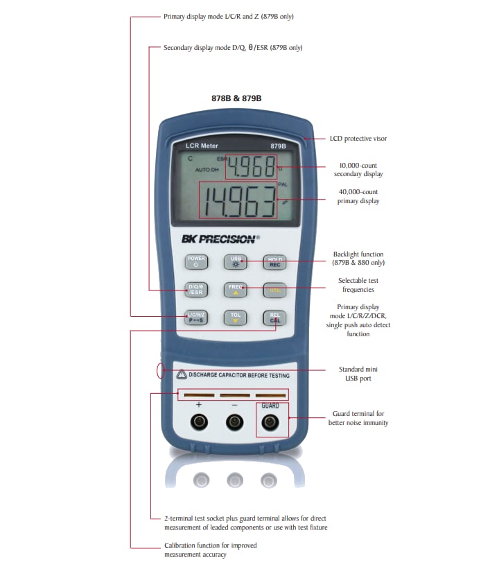 878B/879B Dual Display Handheld LCR Meters B&K Mouser
