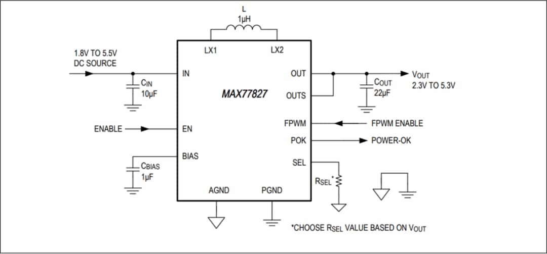 Application Circuit Diagram - Analog Devices / Maxim Integrated MAX77827 Switch Buck-Boost Converter Application Circuit Diagram - Analog Devices / Maxim Integrated MAX77827 Switch Buck-Boost Converter