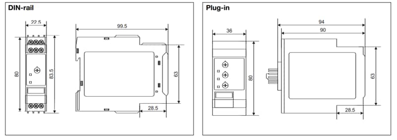 Mechanical Drawing - Carlo Gavazzi DPA Three-Phase Monitoring Relays