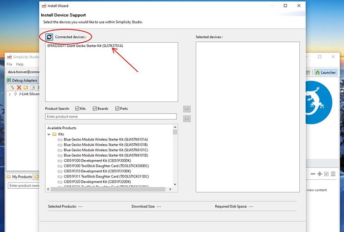 Starter kit listed in the Connected devices pane.