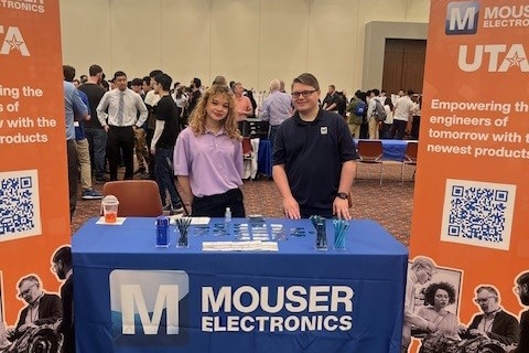 Two people posing at the Mouser Electronics booth on Innovation Day 2024 - opens in a new tab